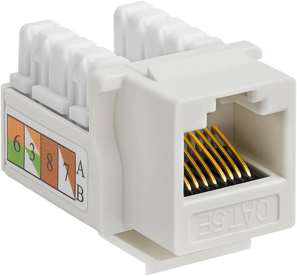 Cmple - RJ45 Keystone Jack 90 Degree Cat5e Keystone Jack Insert Punch Down RJ45 Connectors Female for Wall Plates, Patch Panels, Patch Cables, Ethernet Cables - White