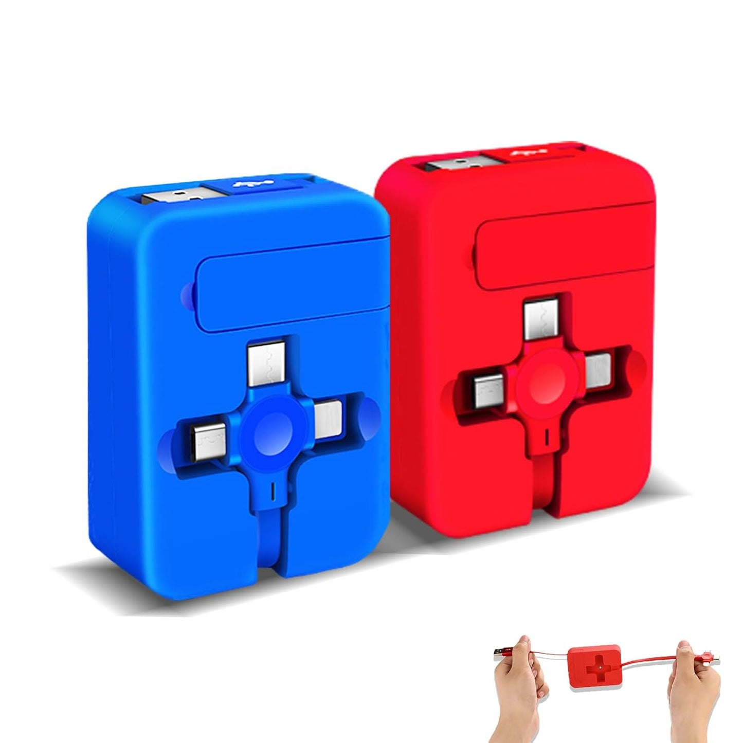 2 Pcs 3 in 1 Retractable Multi Chargers Cable(3.28FT) with USB C/Micro USB/IP and Phone Stand, Festivals and Birthday Gift for Your Family and Friends, Compatible with iPhone/Android/Tablet