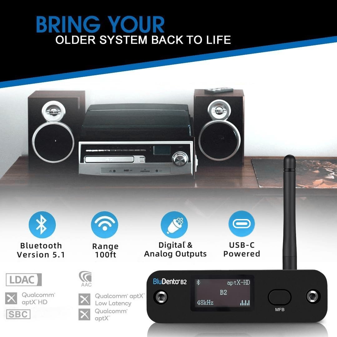 B2 aptX HD, LDAC Hi-Fi Bluetooth 5.1 Audio Receiver,Bluetooth Adapter with ESS DAC, Analog Stereo RCA Output, Enhanced Working Range,OLED Display, Digital Coaxial & Optical Outputs