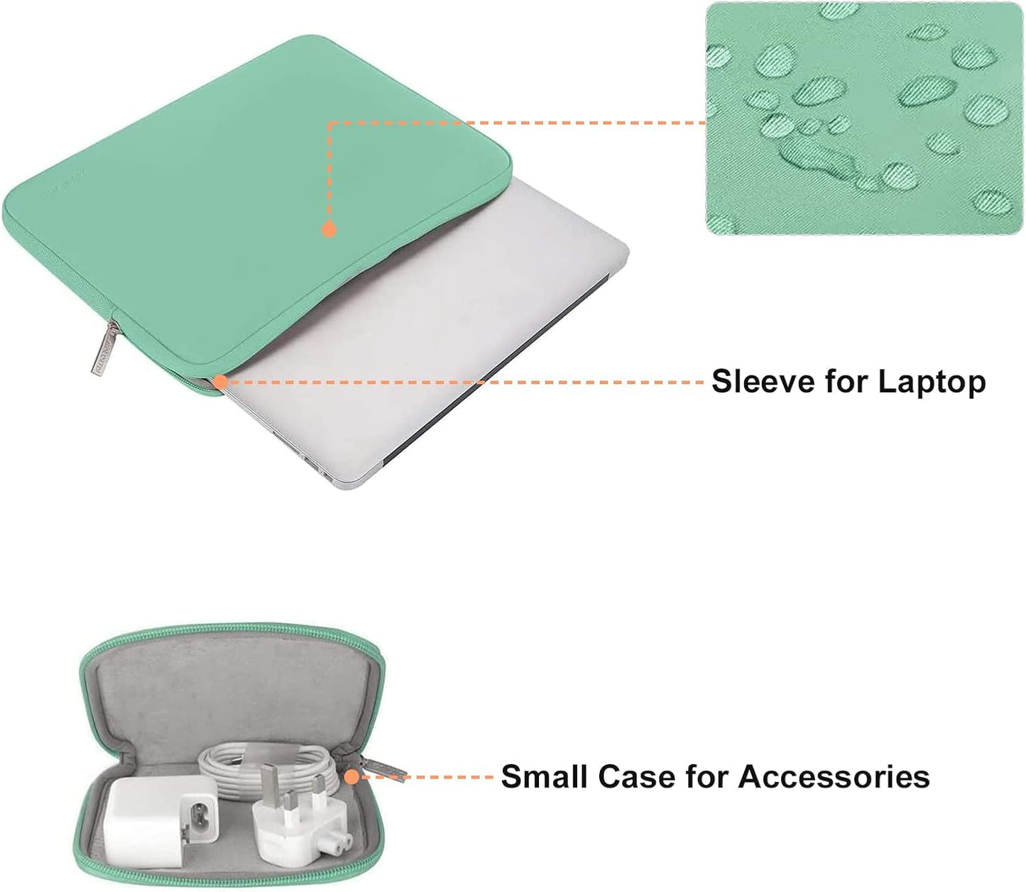 MOSISO Laptop Case 13.3 inch, 13-13.3 inch Laptop Sleeve Bag Compatible with MacBook Air/Pro 13 / Pro 14, HP Dell ASUS Lenovo Notebook, Neoprene Computer Sleeve Bag with Small Case, Biscay Green