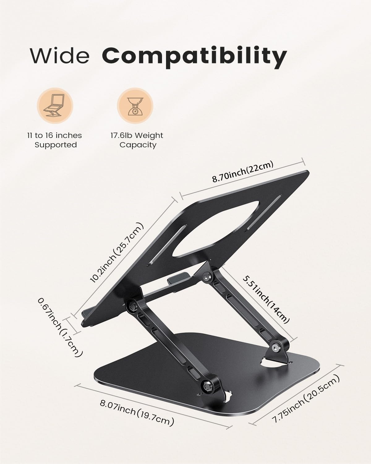 Laptop Stand, Adjustable Laptop Stand for Desk, Aluminum Computer Stand Portable Laptop Riser, Foldable Laptop Holder for Mac HP ASUS Acer Surface ThinkPad Dell Lenovo