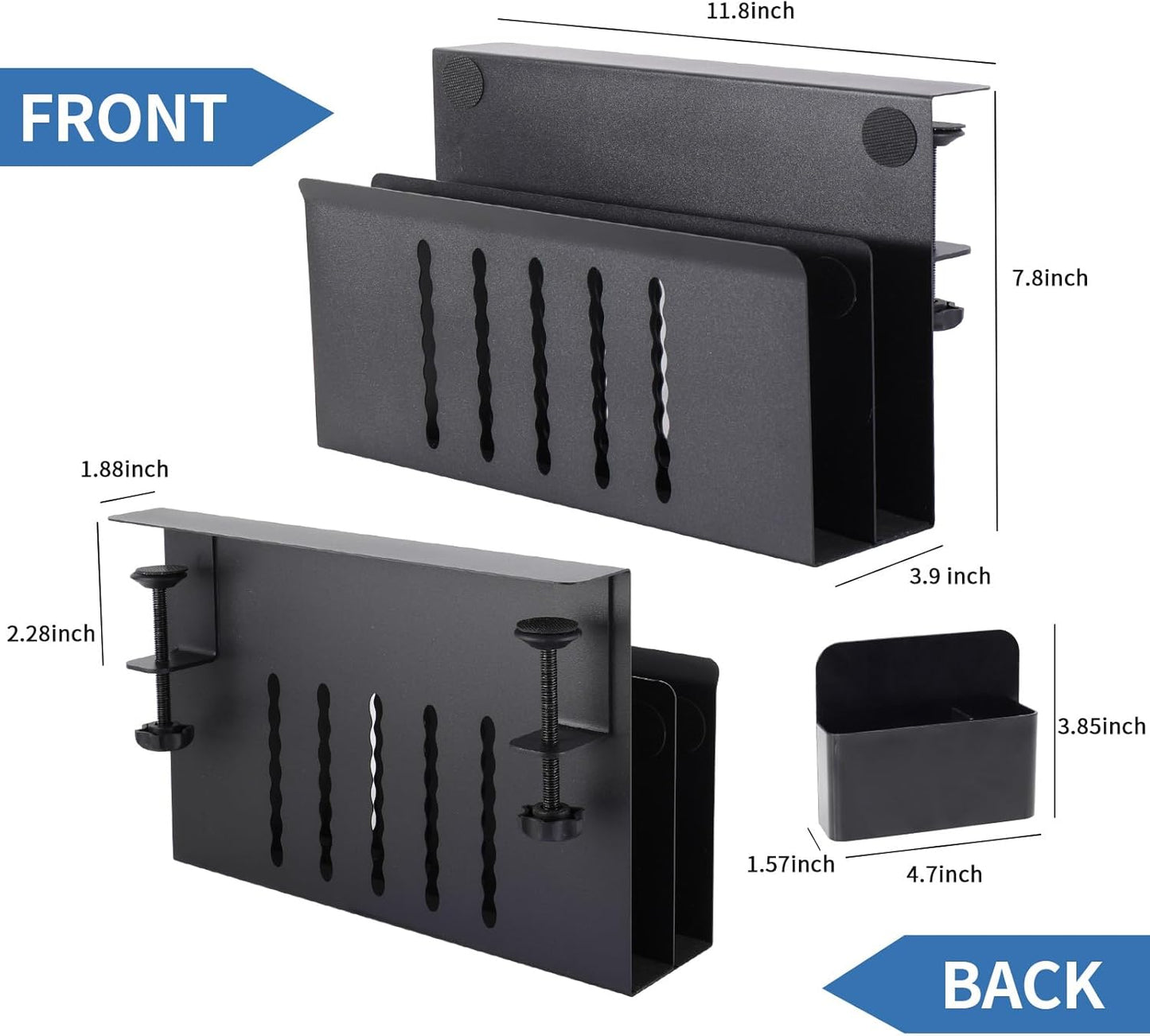 2 Tier Desk side storage, Desk Laptop Holder with Magnetic Pen Holder, No Drill Hanging Table Organizer for Office and Home Fits Flat Edge 0.3" to 2.3"