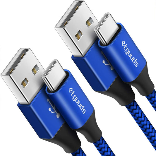 etguuds 6ft USB A to USB C Cable 3A Fast Charging, 2-Pack USB A to USB Type C Charger Cord for iPhone 16 15 Pro/Pro Max/Plus, for Samsung Galaxy S24 S23 S22 S21 S20 S10 A55 A54 Flip Note, Moto, Blue