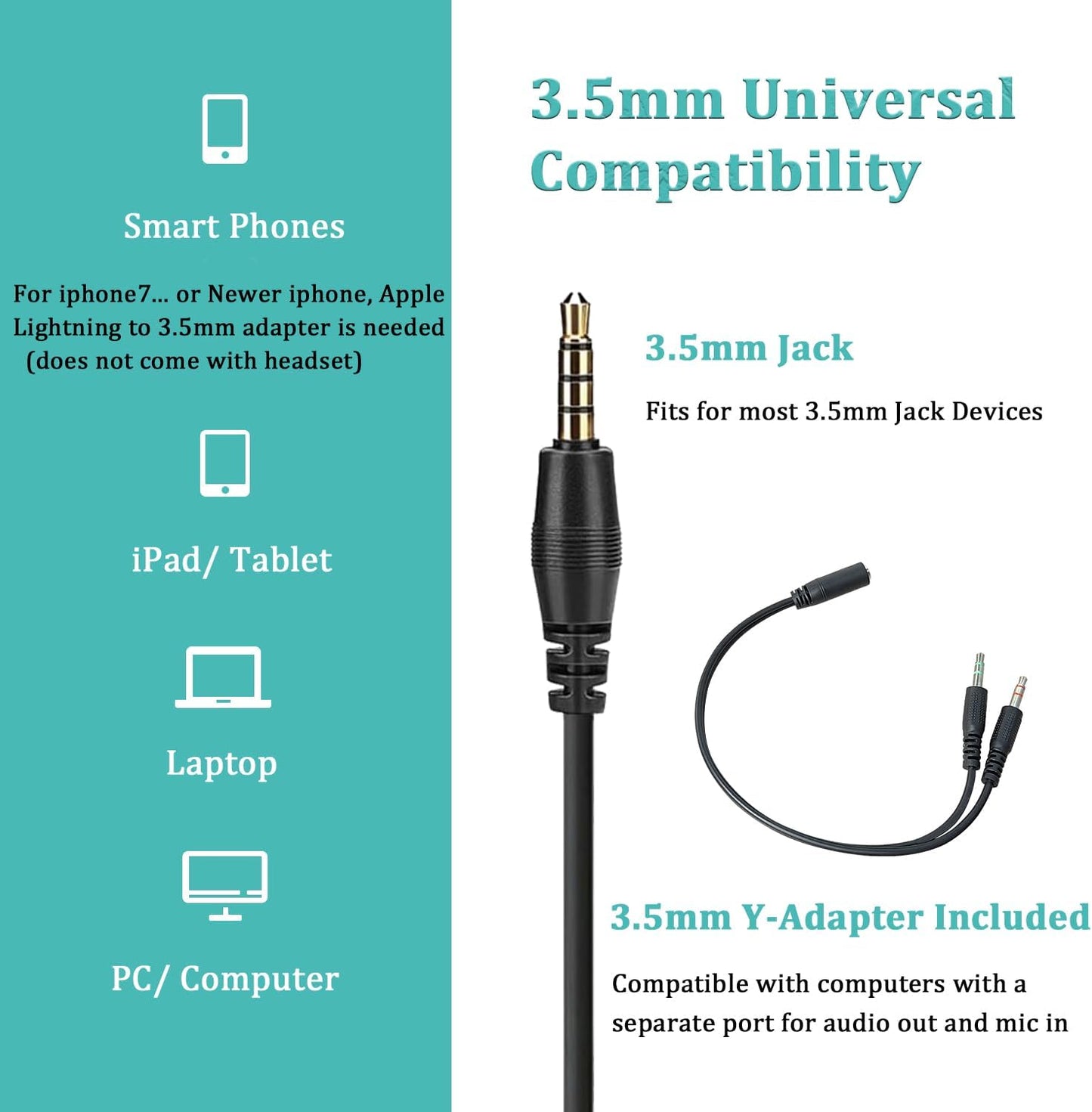 Callez 3.5mm Headset with Microphone Noise Cancelling for Cell Phone PC Laptop, Stereo Computer Headphones for iPhone Samsung Mac Call Center Office Skype, in-line Control, Clear Chat