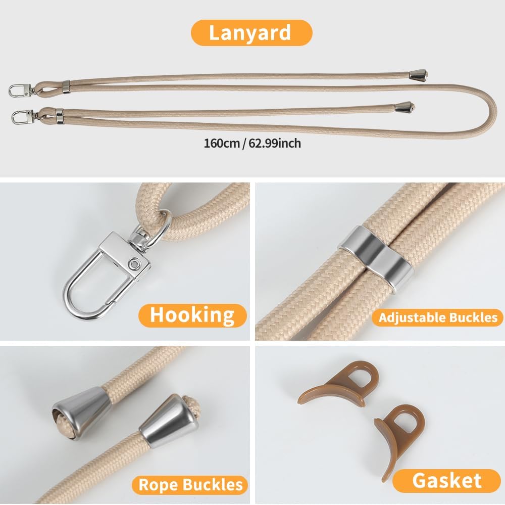 for iPhone 16 Pro Max Case with 62.99 inch Lanyard, Classic Clear&Brown Magnetic Phone Case, Drop&Shockproof Protection Cases, Phone Holder Lanyard, Compatible with Magnet Accessory