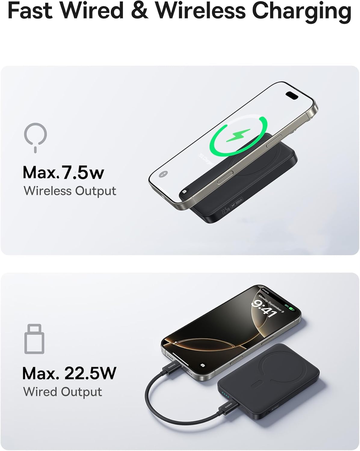 Baseus for MagSafe Portable Charger, 10000mAh Wireless Magnetic Power Bank with USB-C Cable 22.5W PD Charging, Slim Phone Battery Pack Compatible with iPhone 16/15/14/13/12 Pro/Pro Max Series-Black