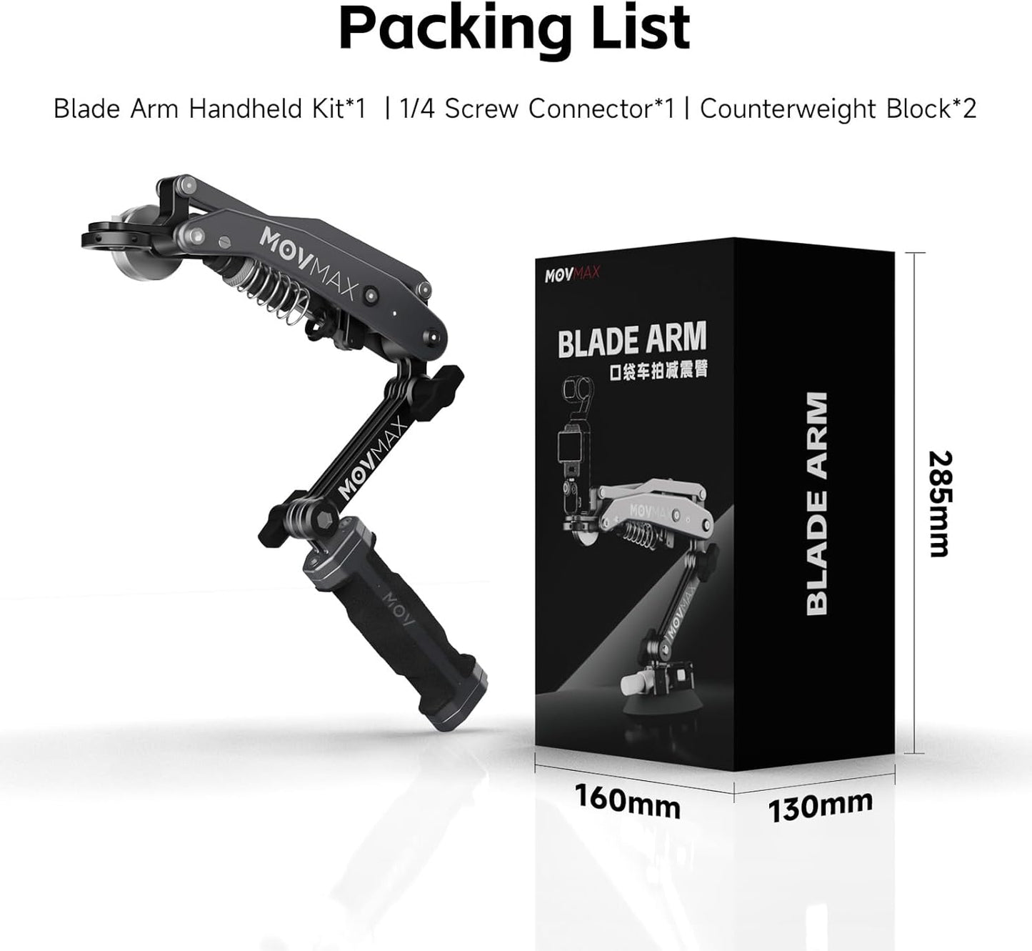 MOVMAX Blade Arm Handheld Kit for DJI Pocket 3, Insta 360, and GoPro Hero 12 Action Cameras, Handheld Stabilizer/N2 Arm Technology/Universal Locking Screw