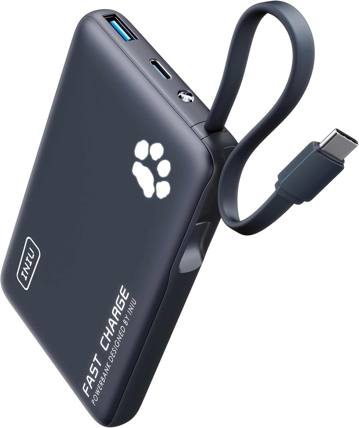 INIU Portable Charger, Slim 10000mAh Power Bank with Build in USB-C Cable, 20W Fast Charging Small Phone Charger, Flight Cruise Ship Trip Accessories Essentials for College Student Teen Boy Girl, Blue