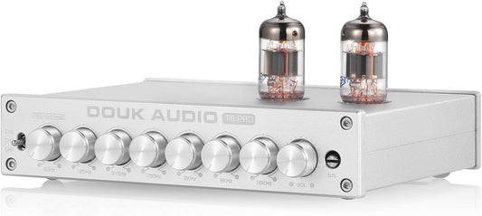 Douk Audio HiFi Vacuum Tube 7-Band EQ Preamp Equalizer XLR Pre-Amplifier Home (T8 PRO Silver)