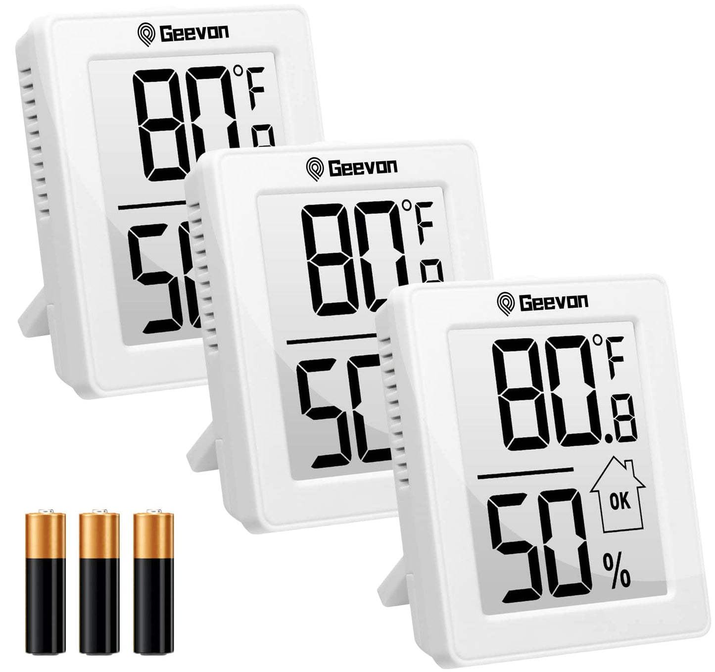 Geevon Indoor Thermometer Room Temperature Monitor,3 Pack Temperature Humidity Gauge Thermometer Hygrometer with Battery for Home, Office, Greenhouse, White