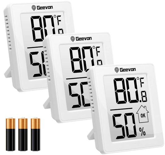 Geevon Indoor Thermometer Room Temperature Monitor,3 Pack Temperature Humidity Gauge Thermometer Hygrometer with Battery for Home, Office, Greenhouse, White
