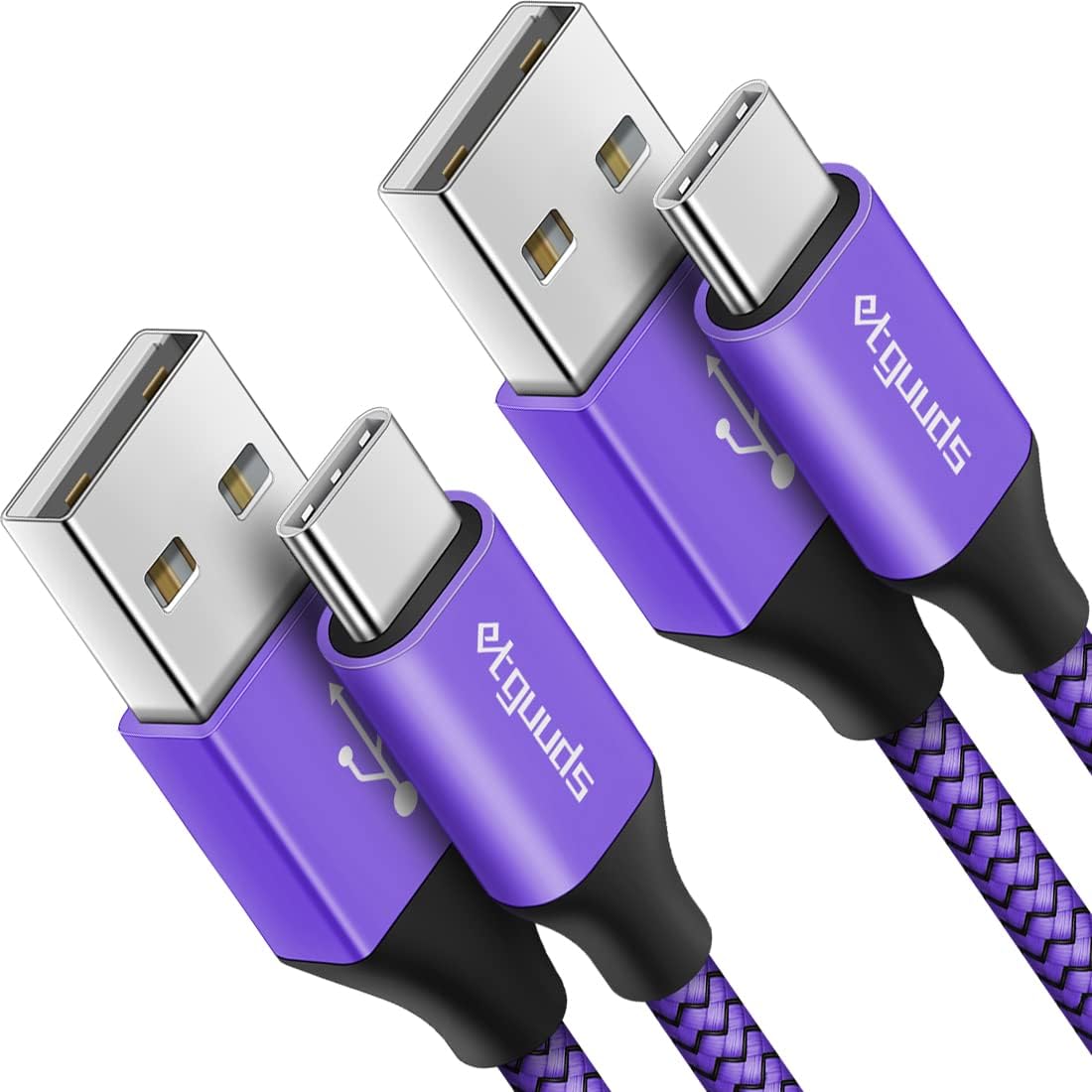 etguuds 6.6ft USB A to USB C Cable 3A Fast Charging, 2-Pack USB A to USB Type C Charger Cord for iPhone 16 15 Pro/Pro Max/Plus, for Samsung Galaxy S24 S23 S22 S21 S20 S10 A55 Flip Note, Moto, Purple