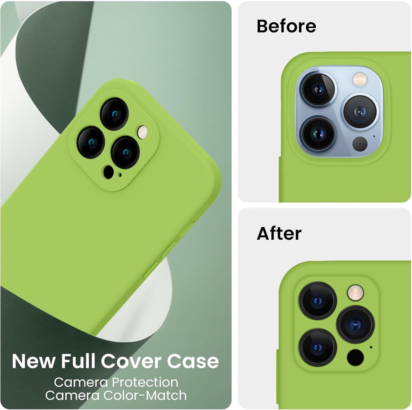 FireNova Designed for iPhone 13 Pro Case, Silicone Upgraded [Camera Protection] Phone Case with [2 Screen Protectors], Soft Anti-Scratch Microfiber Lining Inside, 6.1 inch, Sprout Green