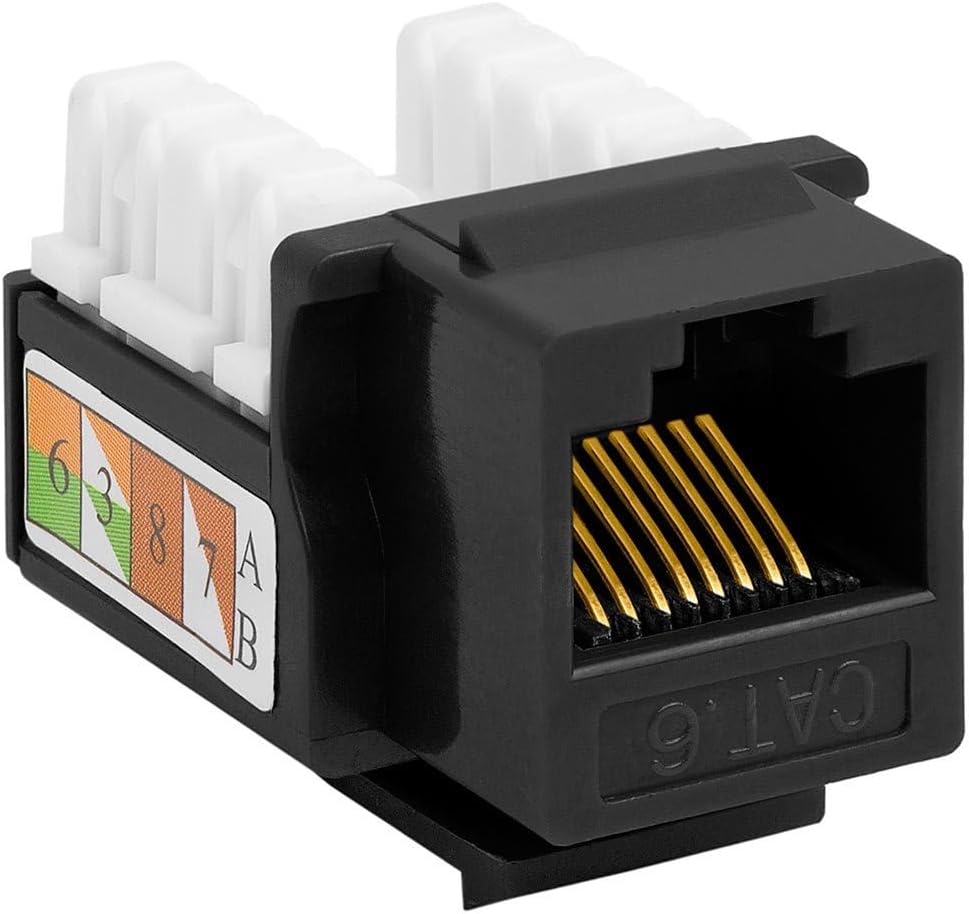 Cmple - 10 Pack Cat6 Keystone Jack Insert Punch Down RJ45 Connectors RJ45 90 Degree Female for Wall Plates, Patch Panels, Patch Cables, Ethernet Cables - Black