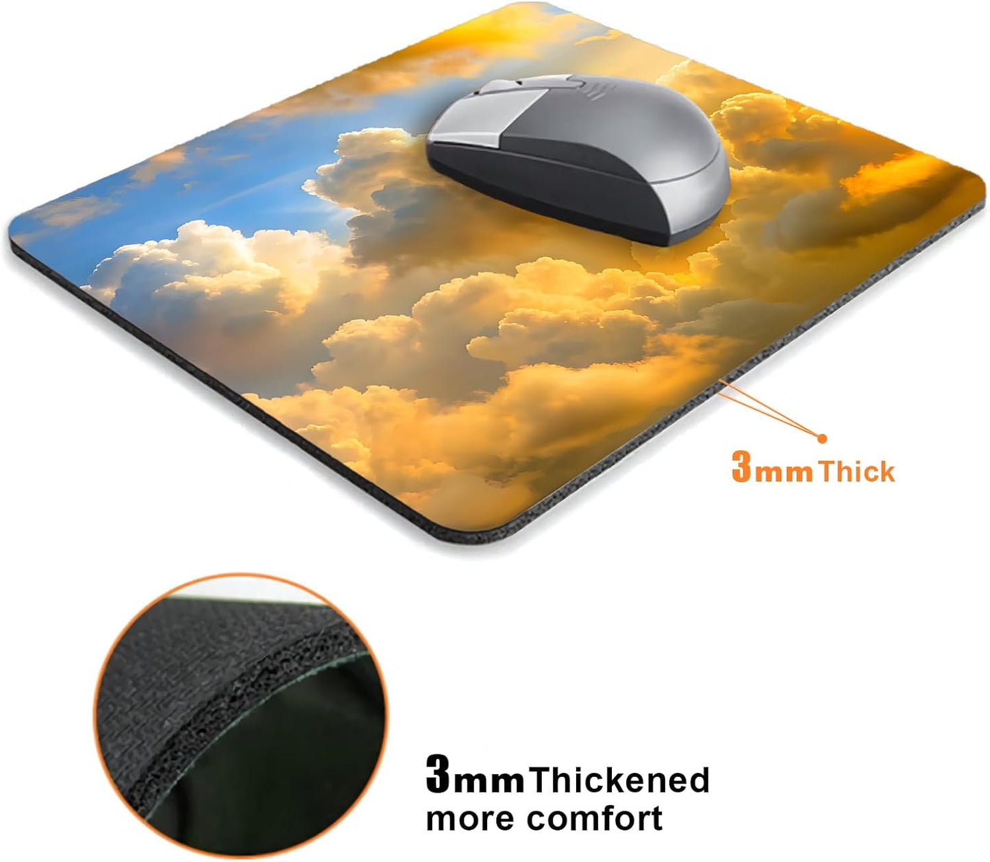 Aesthetic Gold Clouds Mouse Pads for Desk, Portable Wireless Computer Mouse pad Small Design with Women, Non-Slip Rubber Base Laptop Mousepad 9.5" x 7.9" Smooth Surface for Office & Travel