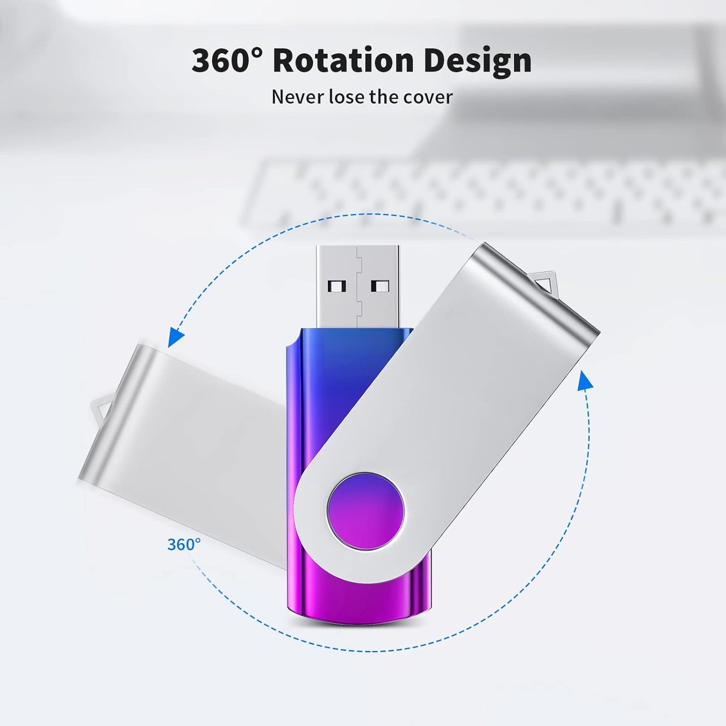 ABLAZE 128GB Flash Drive 2 Pack, USB 2.0 Thumb Drives with Lanyards Swivel USB Memory Stick 128GB（Green and Purple