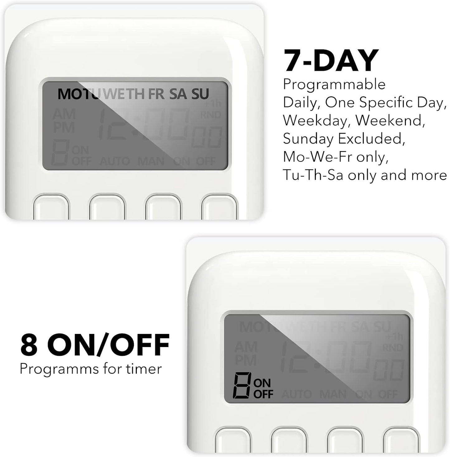 BN-LINK Salida de temporizador Digital, temporizador programable resistente de 7 días, programas de encendido/apagado de 3 clavijas a Tierra