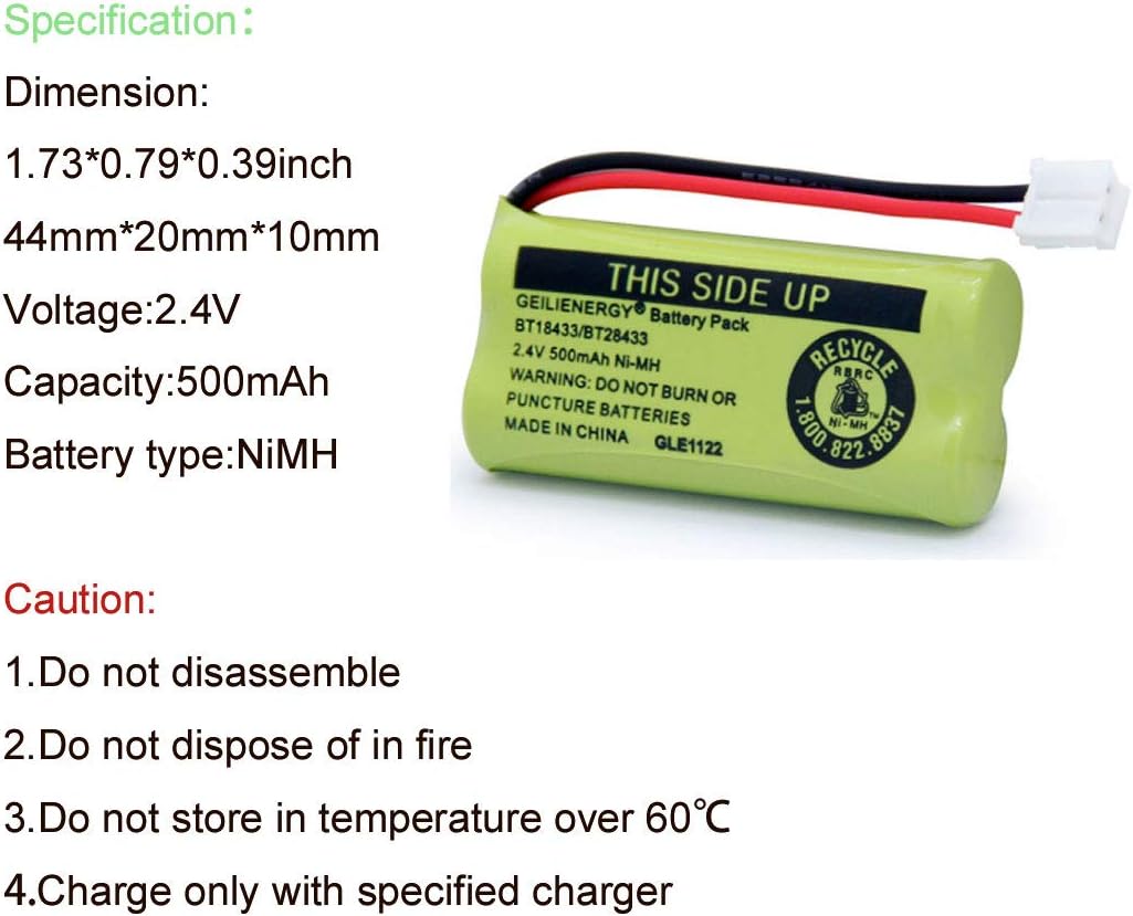 GEILIENERGY BT18433 BT28433 BT184342 BT284342 BT-1011 Battery Compatible for Cordless Phone CS6209 CS6219 CS6229 DS6151 CL80100 CL80109 DCX400 Handset (Pack of 2)