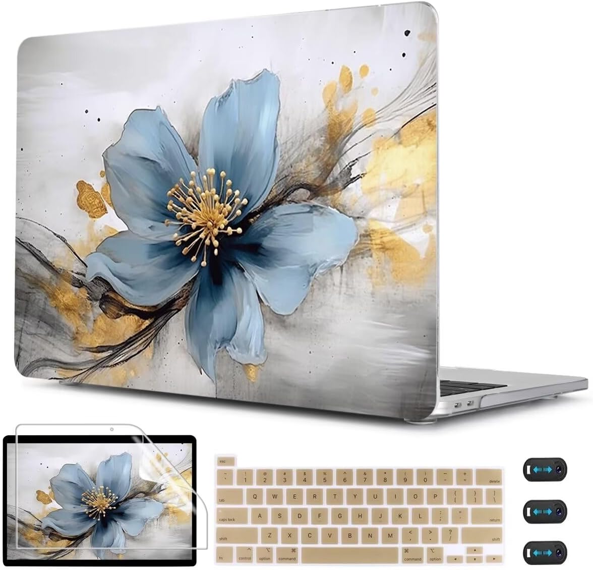 CISSOOK Compatible with MacBook Pro 13 inch 2025-2020 Release Model M2 M1 Chip A2338 A2251 A2289 with Touch Bar, Plastic Hard Shell Case&Keyboard Cover&Screen Protector, Retro Golden Floral