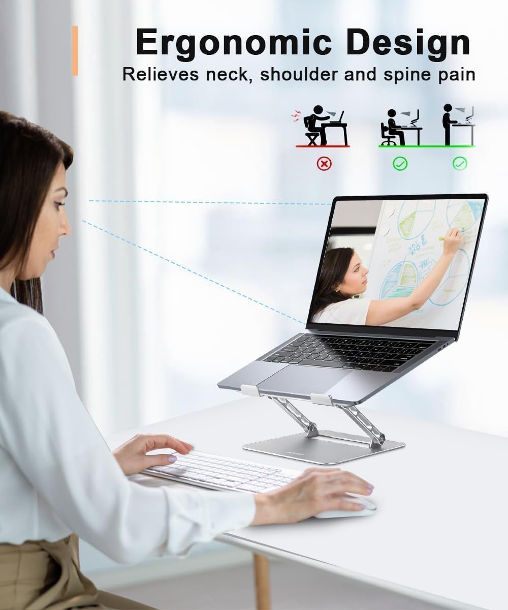 Adjustable Laptop Stand for Desk,Portable Laptop Stand Holder and Riser,Foldable Aluminum Notebook Computer Stands for MacBook Air Pro HP Lenovo Dell Samsung Chromebook, 10-15.6 inch, Silver