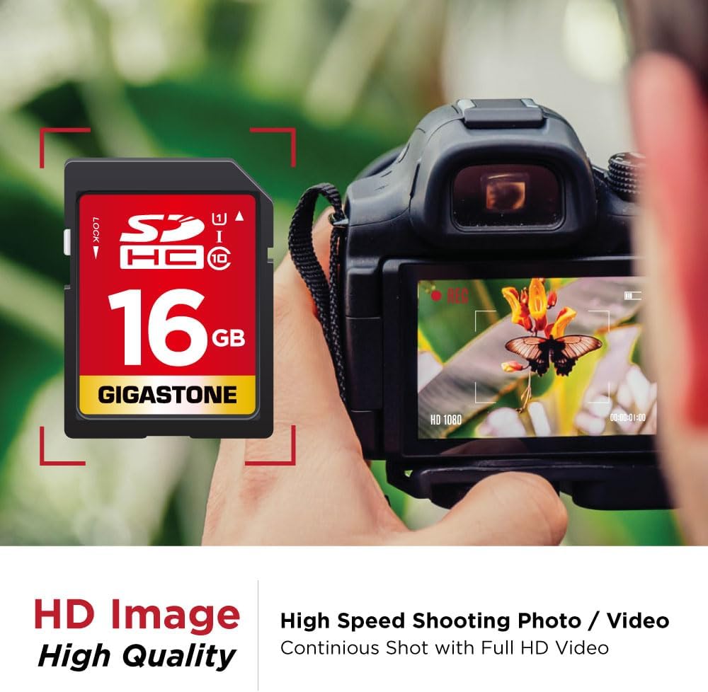 GIGASTONE 16GB SD Card UHS-I U1 Class 10 SDHC Memory Card High-Speed Full HD Video Canon Kodak Olympus Digital Camera