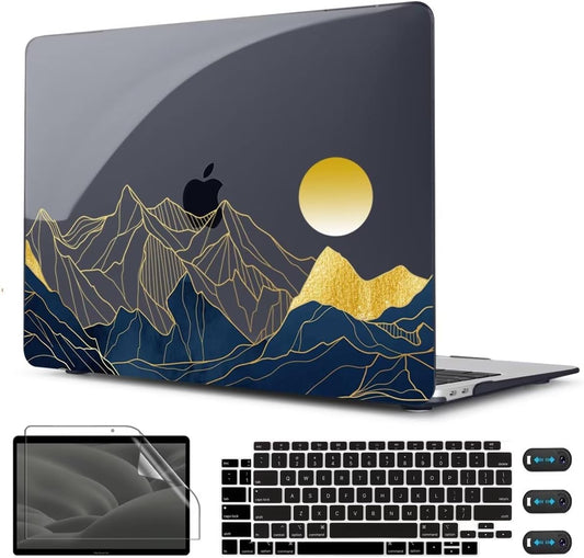 CISSOOK for MacBook Air 13 Inch Case A2337 M1 A2179 A1932 Model 2021-2018 Released, 13 inch Hard Shell Cover with Keyboard Cover for MacBook Air 13 M1 Case with Touch ID - Mountain & Raised Sun
