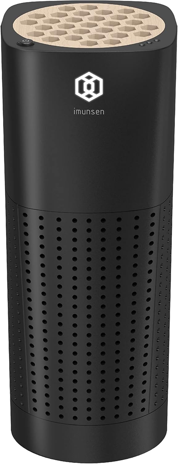 IMUNSEN M-003B True HEPA 13 Filter Air Purifier for Car, Desk, and Office with Carbon Deodorization Filter, 4-Stage Filtration, Smoke, Odors, Allergens, USB Port 5V, Made in Korea - Black