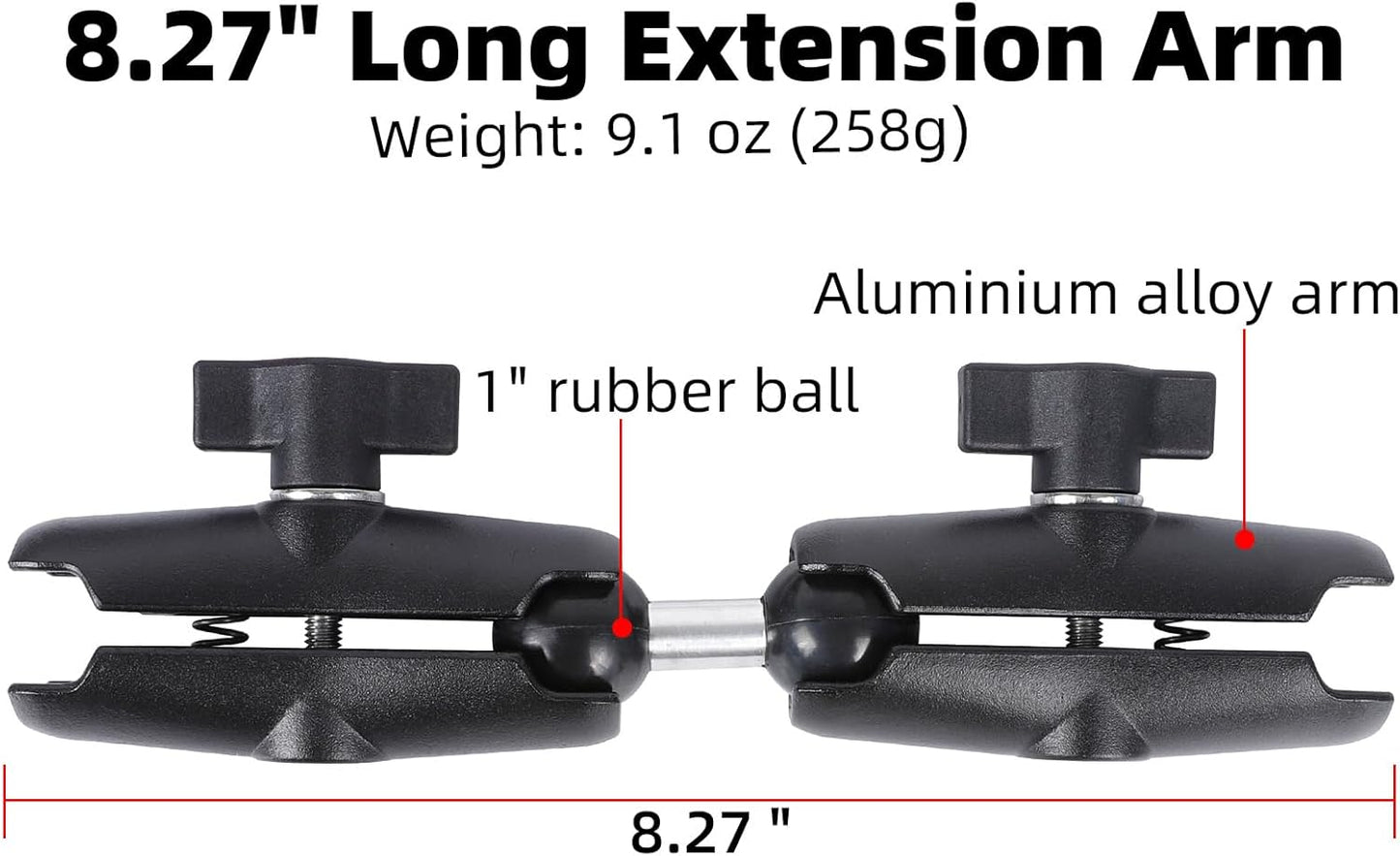 Dual Extension Double Socket Arm with 1" Double Ball Adapter Compatible with RAM B Size Mount and Other 1 inch Industry Standard Device, 360° Rotation Rod for Bike, Truck, Car (8.27" Length)