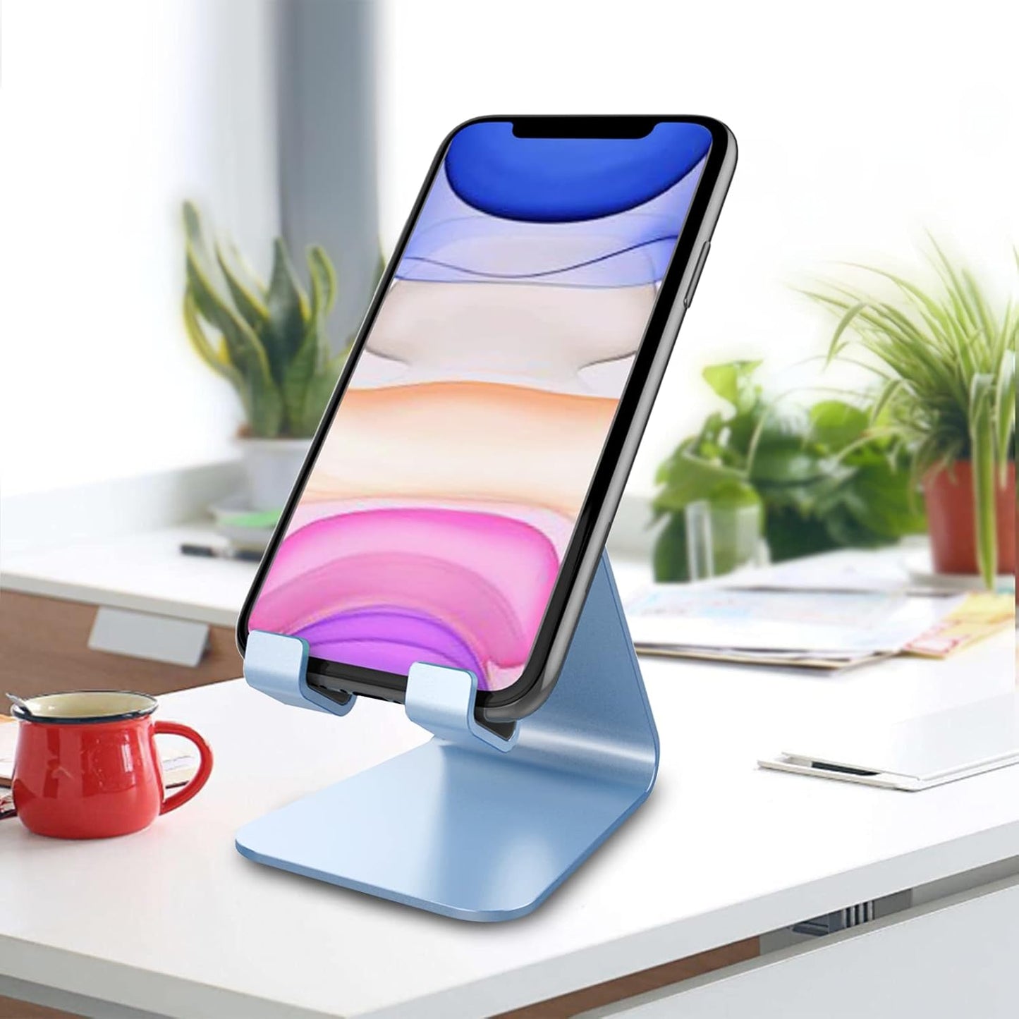 CreaDream Cell Phone Stand, Cradle, Holder, Aluminum Desktop Stand Compatible with Switch, All Smart Phone, iPhone 11 Pro Xs Max Xr X Se 8 7 6 6s Plus SE, Sierra Blue