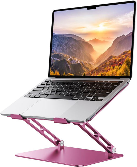Foldable Aluminum Laptop Stand for 10-17.3" Laptops, Height Adjustable Portable Ergonomic Computer Holder, Space Saving Desk with Heat Dissipation. Compatible with MacBook/Dell/HP etc, Rose