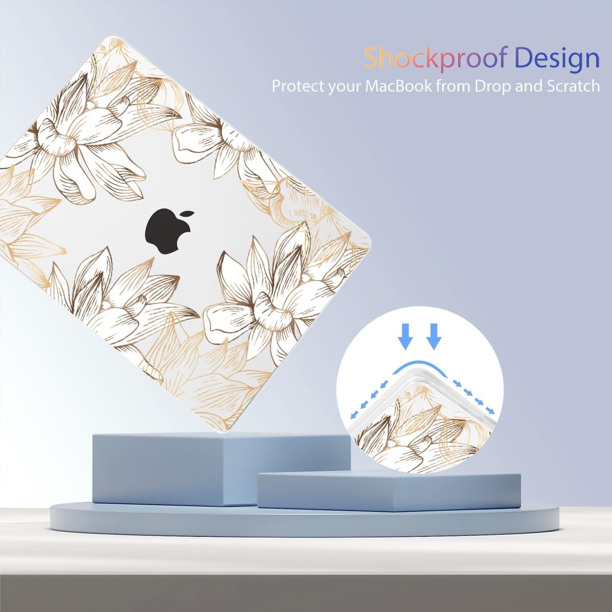 Teryeefi Compatible with M4 MacBook Air 13.6 inch Case 2022-2025 Release M3 A3113 M2 A2681 with Touch ID, Design Hard Shell Case+Keyboard Cover+Screen Protector+Type C Adapter, W-Gold Flower Line