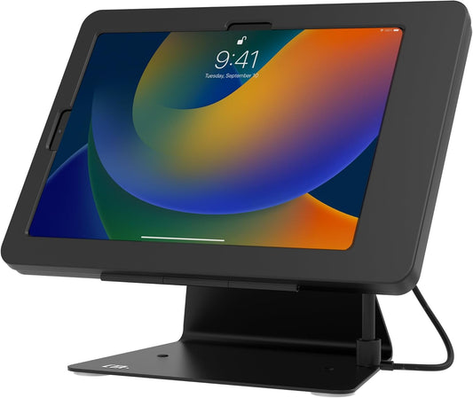 Desktop Anti-Theft Stand – CTA Kiosk Stand with Stylus, Tether, and Aluminum Enclosure for iPad 11th Gen A16 11” - 10th Gen 10.9” - Air 4th & 5th Gen - 11” Pro & More - Black (PAD-DASB109)