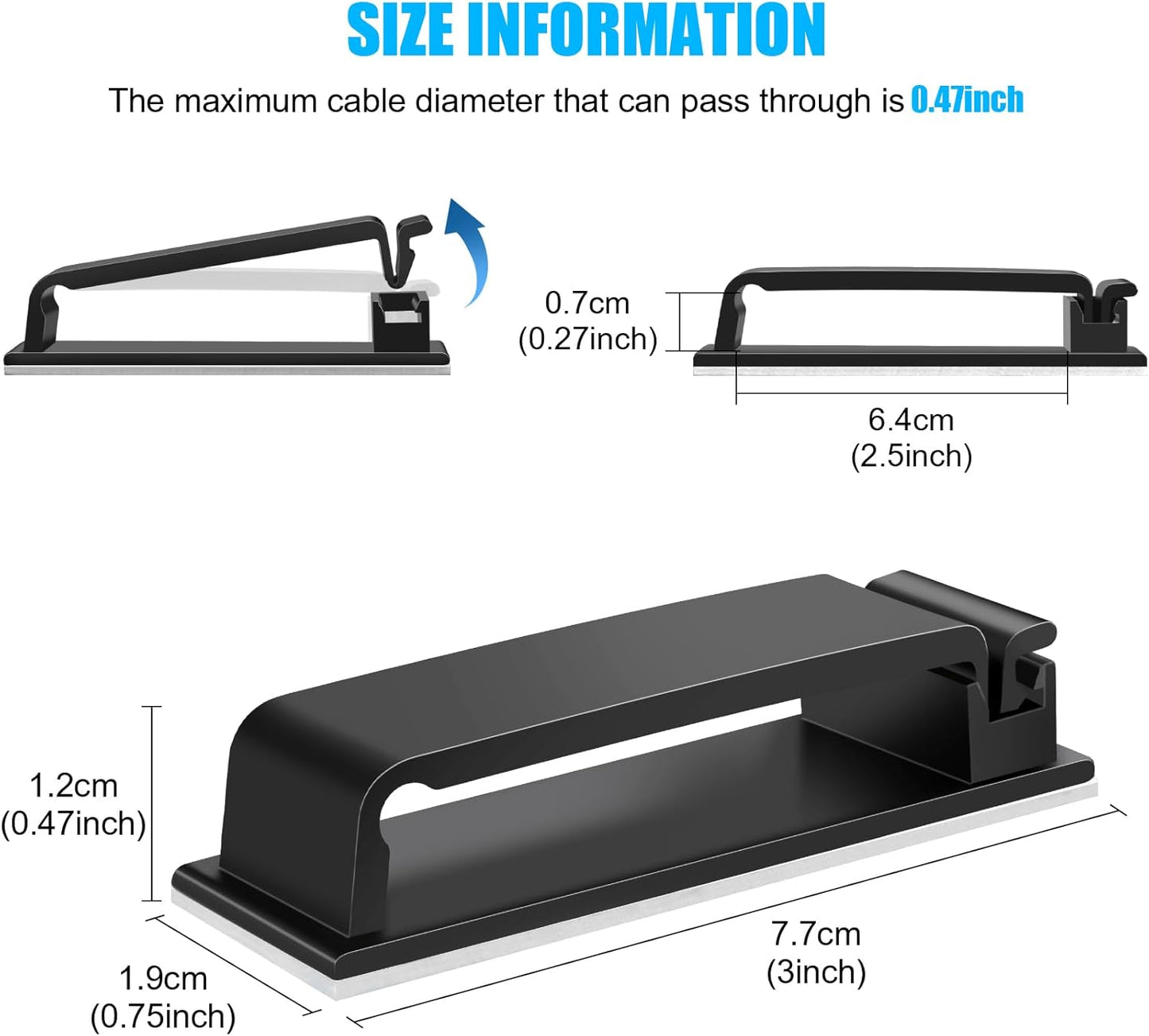 XHF 40 PCS Self Adhesive Cable Clips(XL) Black,Wire Clips Cable Management Wire Organizer Cord Holder for Under Desk, Car, Wall, TV PC Ethernet Cable