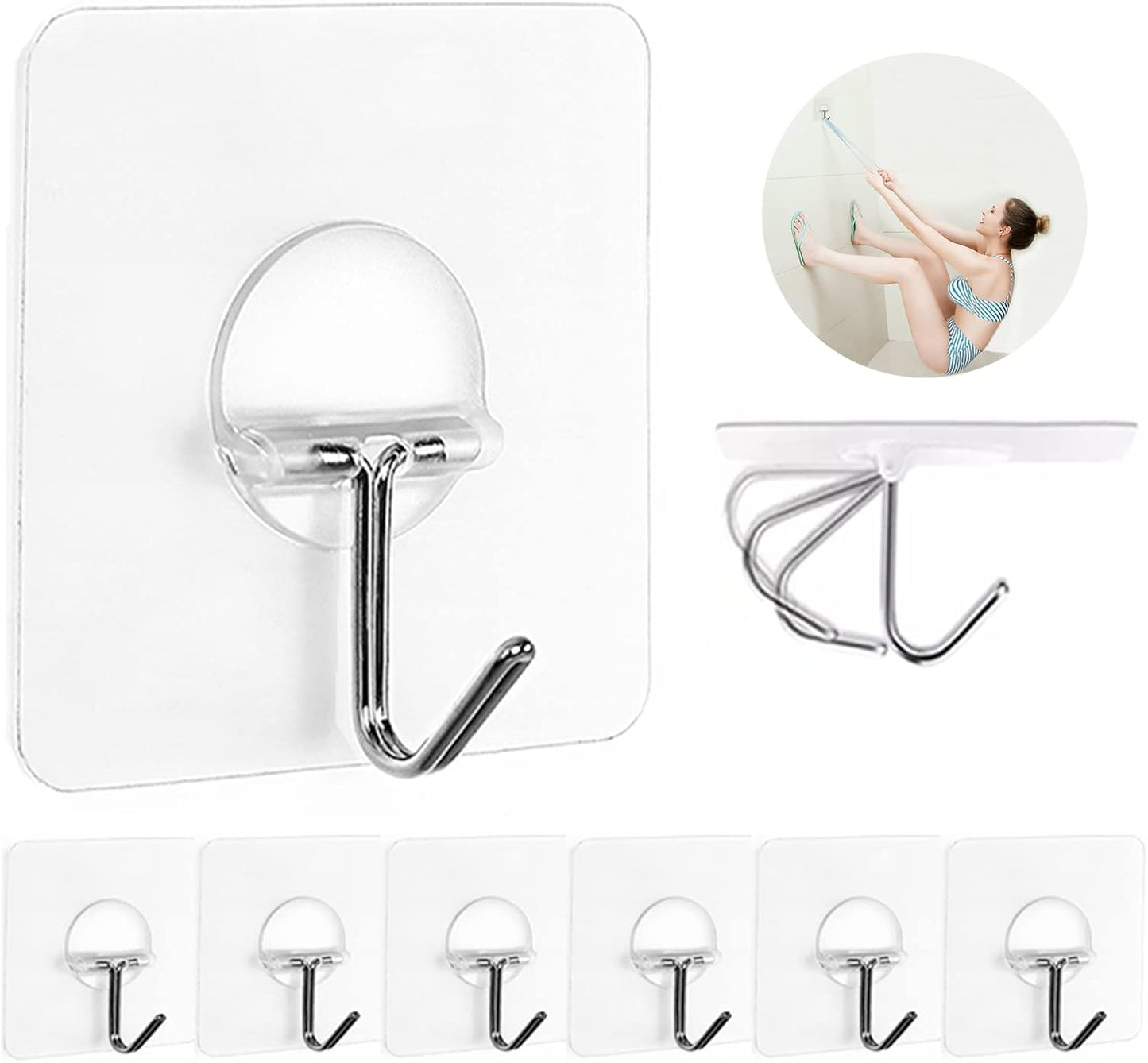 JINSHUNFA Adhesive Wall Hooks for Hanging Heavy Duty Towel Coat Hooks Waterproof Transparent Hook for Bathroom Shower Kitchen Keys Door Outdoor Home Improvement Utility Hook 8 Pack