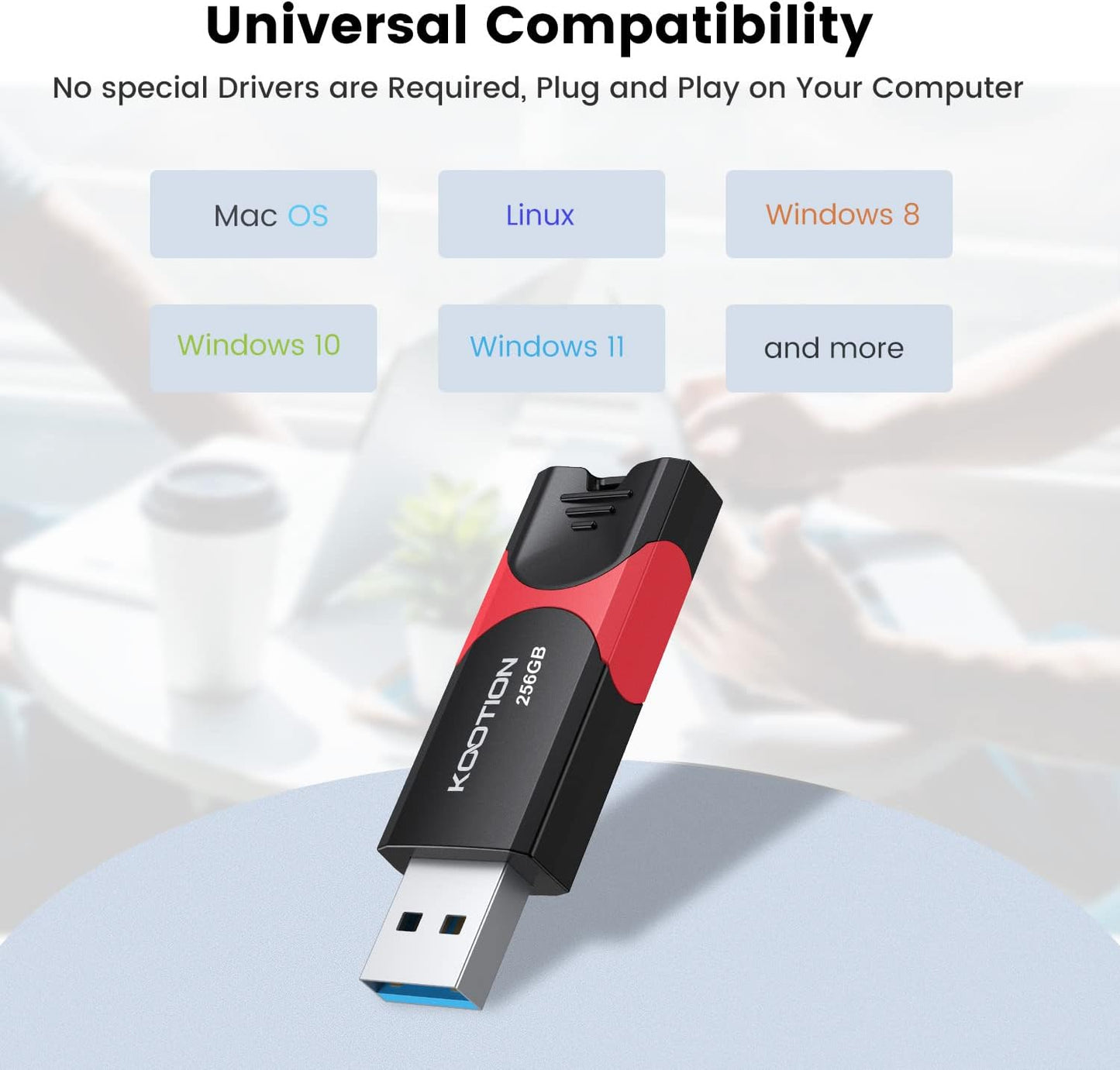 256 GB USB 3.0 Flash Drive KOOTION Flash Drive 3.0 Thumb Drive Retractable 256G Memory Stick USB Drive Jump Drive Rugged with LED Indicator for Data Storage and Transfer