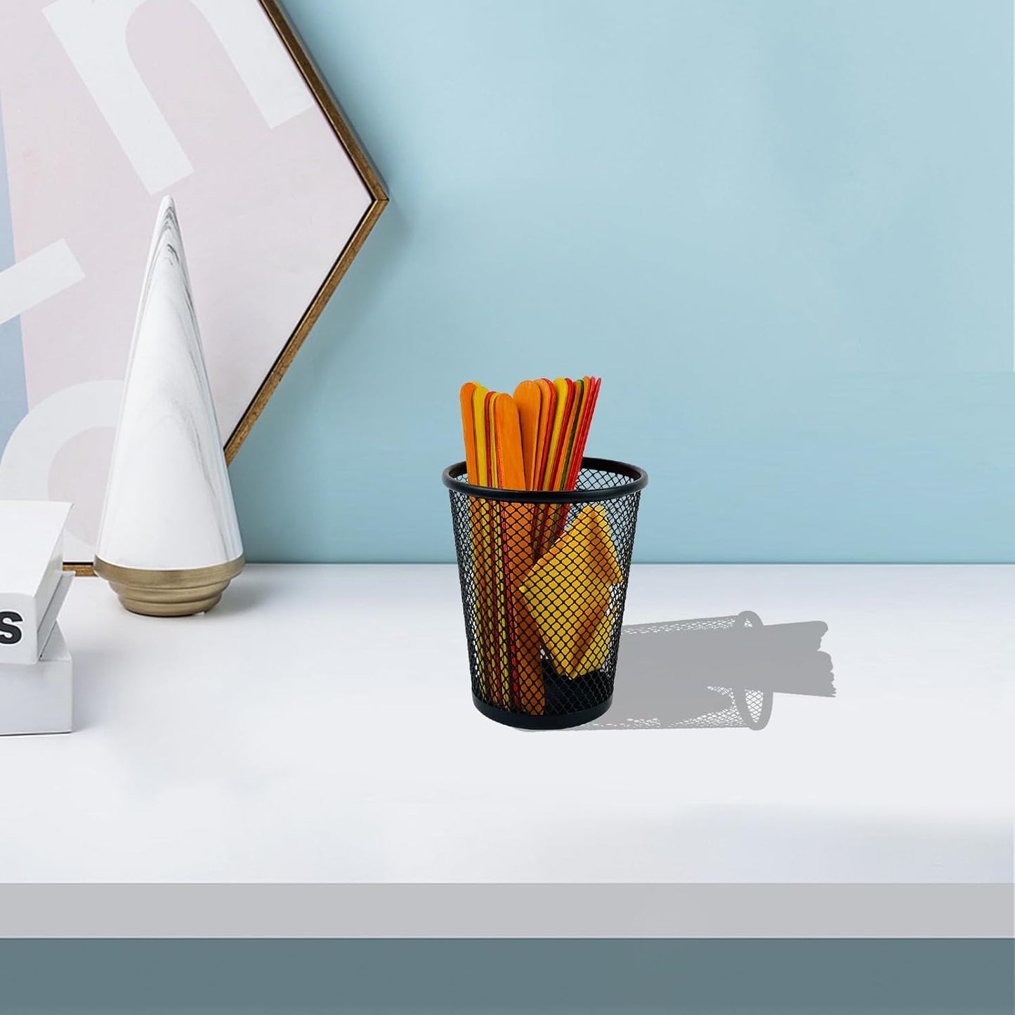 Desk Pencil Pen Holder, Wire Mesh Pen Cup Holder for Desk Organizer and Office Desk Accessories (6 Pack)