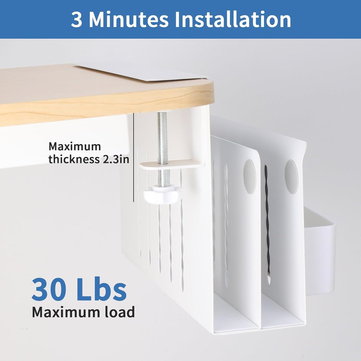 2 Tier Desk Side Storage, Under Desk Laptop Holder with Magnetic Pen Holder, Clamp on Table Organizer, No Drill Hanging Table Organizer for Office and Home Fits Flat Edge 0.3" to 2.3"