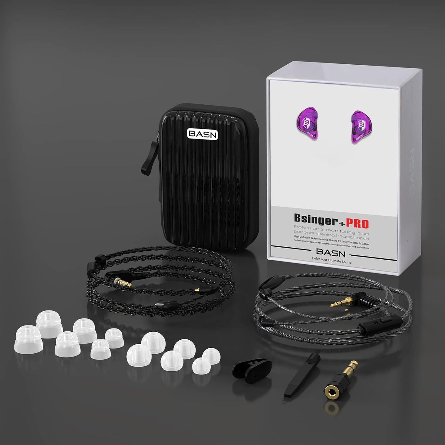 BASN Professional in Ear Monitor Headphones for Singers Drummers Musicians with MMCX Connector IEM Earphones (Pro Clear Colorful)