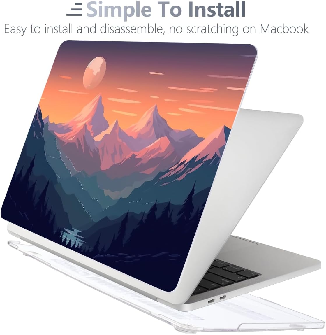 Batianda Design Case for M1 MacBook Air 13 Inch Model A2337 A2179 A1932 2021 2020 2019 Release,3D Painted Landscape Series Hard Shell with Keyboard Cover & Screen Protector, Sunset