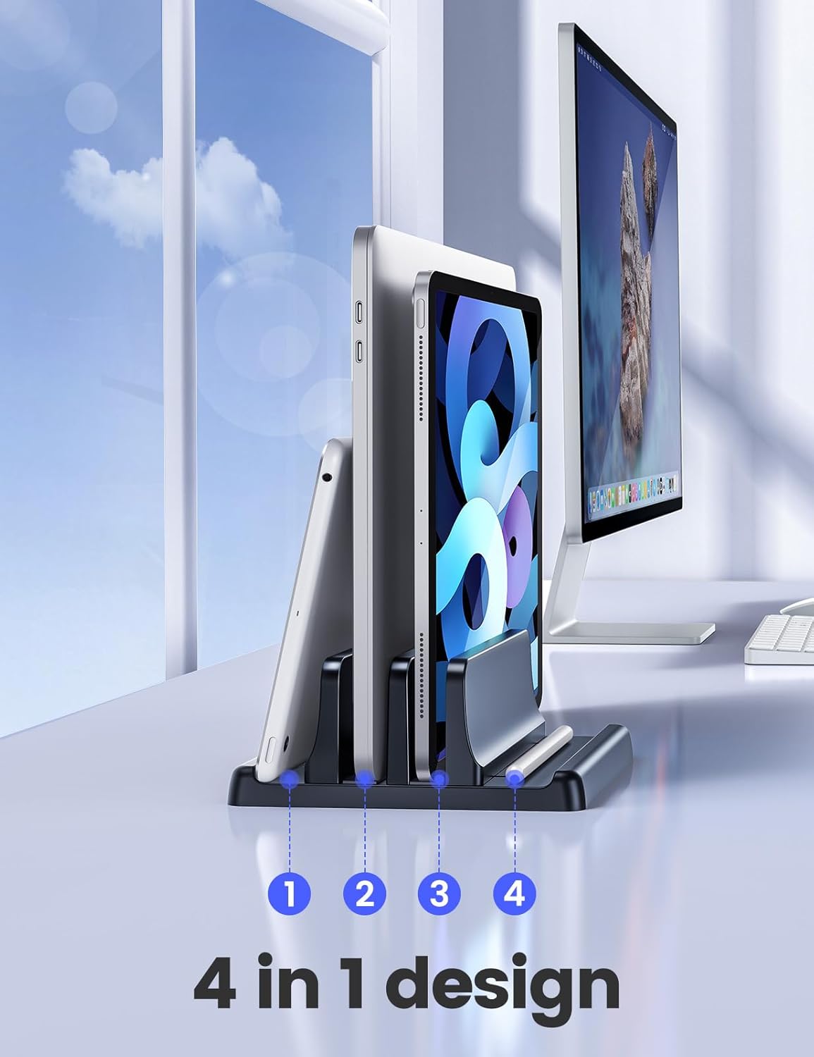 Vaydeer Vertical Laptop Stand for Desk, Dual Slots Plastic Laptop Holder with Space Saving 4-in-1 Design, Adjustable Laptop Stand Supports MacBook, Chromebook, Surface, Dell