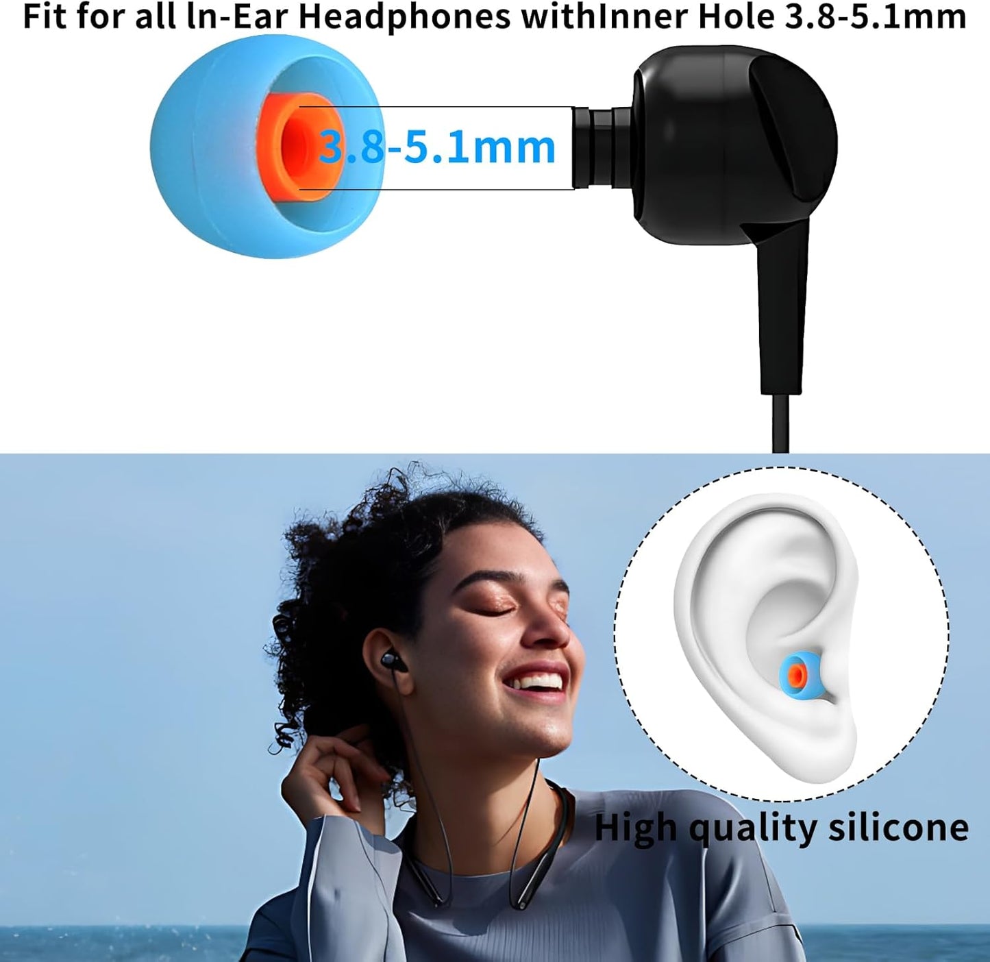 Earbud Tips Ear Bud Tips Soft Anti Slip Washable and Reusable Silicone Replacement Earbud Tips Fit Most in-Ear Earbuds(Inner Hole 3.8mm -5.1mm) 18pcs S M L