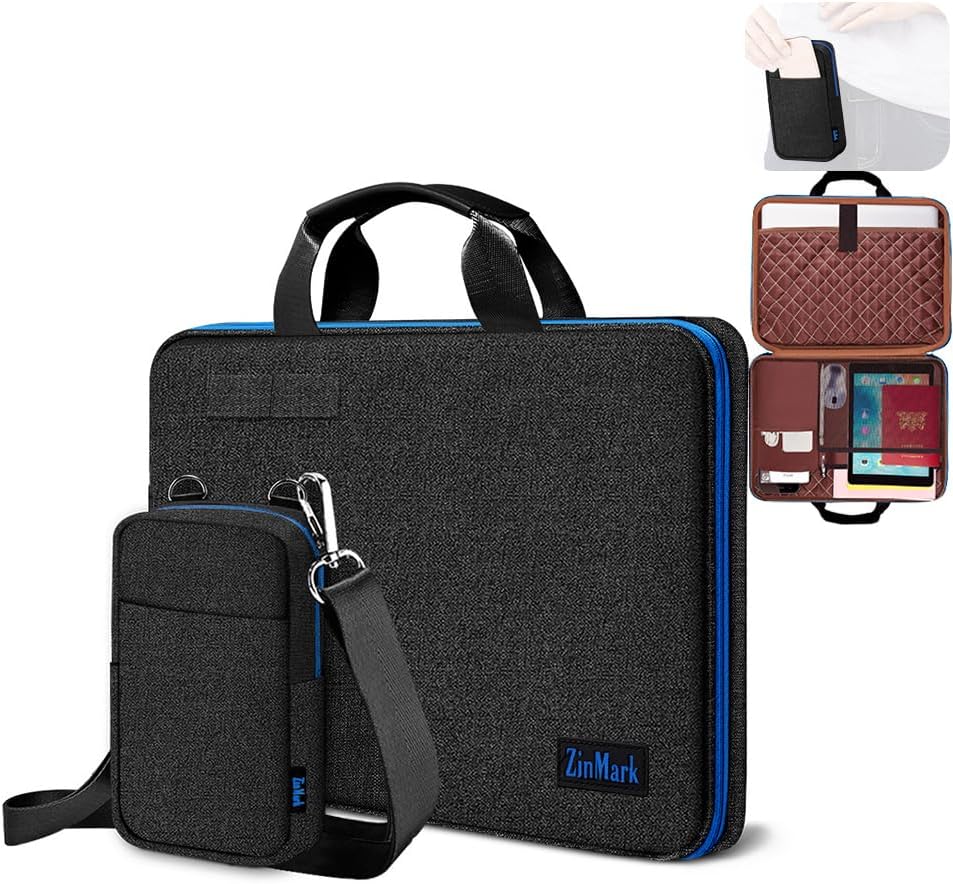 Laptop Case 15.6 Inch Briefcase Military-Grade Protection with Detachable Belt Bag, Compatible All Model of 15-16 Inch MacBook Pro and Most Popular 15.6 Inch Notebooks Chromebooks (Black Blue)