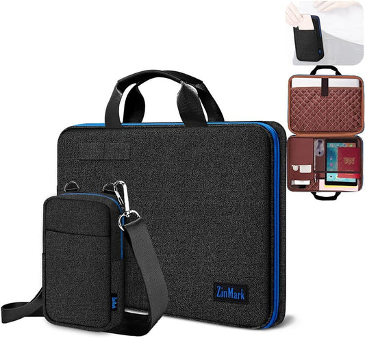 Laptop Case 15.6 Inch Briefcase Military-Grade Protection with Detachable Belt Bag, Compatible All Model of 15-16 Inch MacBook Pro and Most Popular 15.6 Inch Notebooks Chromebooks (Black Blue)