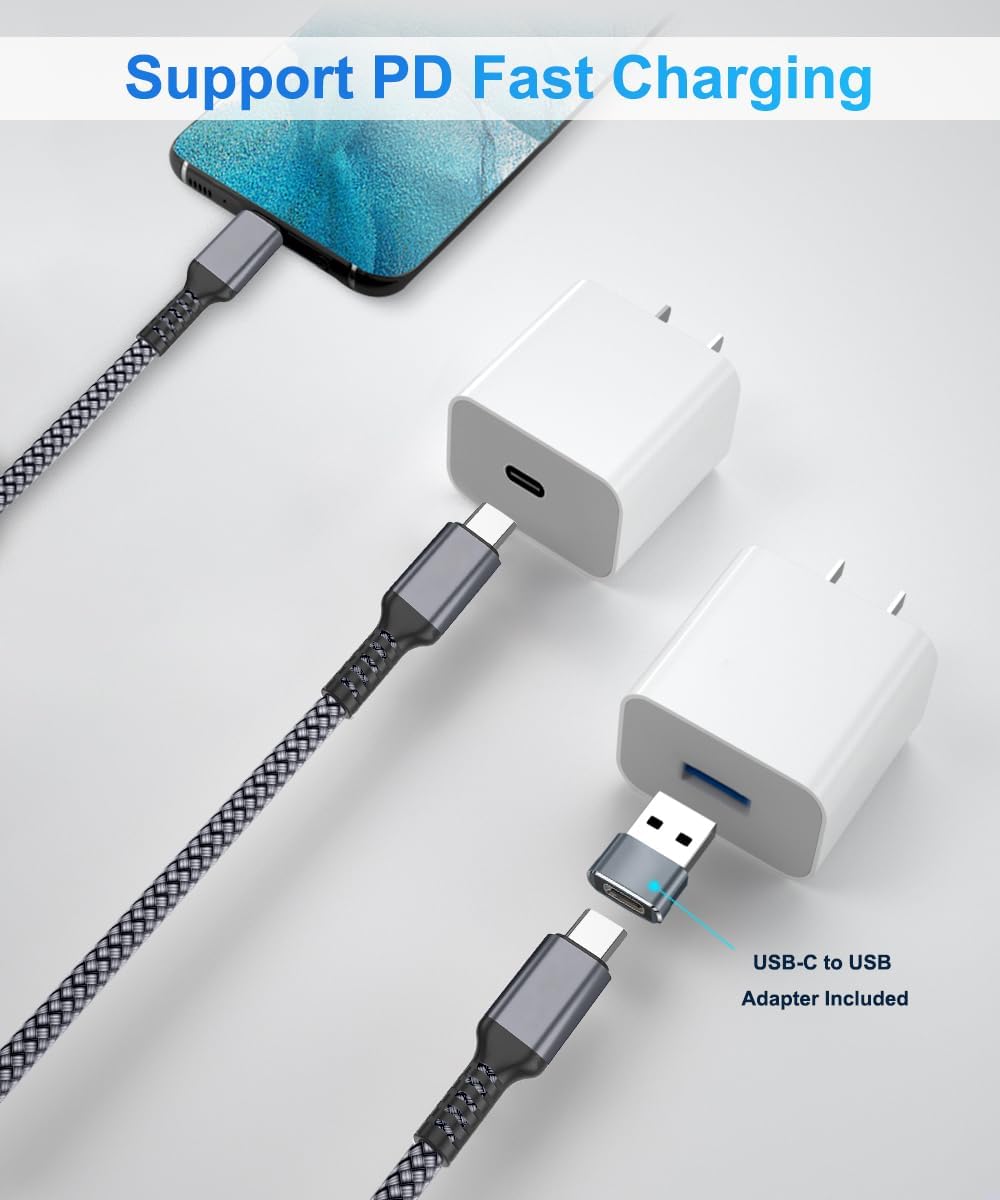 Elebase USB C to C 100W Charging Cable 6.6FT with Type A Car Adapter,Fast PD Charger Cord for iPhone 16 15 Pro Max Plus,Airpods 4,Samsung Galaxy S23 S24 Flip Fold 5,Ultra,A53 A54,MacBook Mac,iPad 9 10