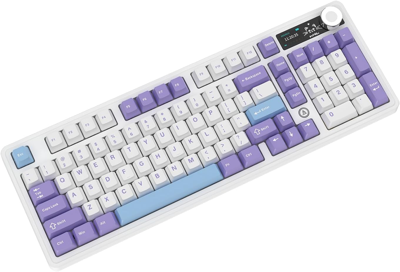 AK980 97Keys Tri-Mode Full Mechanical Keyboard, Gasket-Mounted, Hot-Swappable, 1.14” TFT Smart Display, Bluetooth 5.1/2.4G Wireless/Wired, PBT Keycaps RGB Backlit (Purple, Qingyun Tactile Switch)
