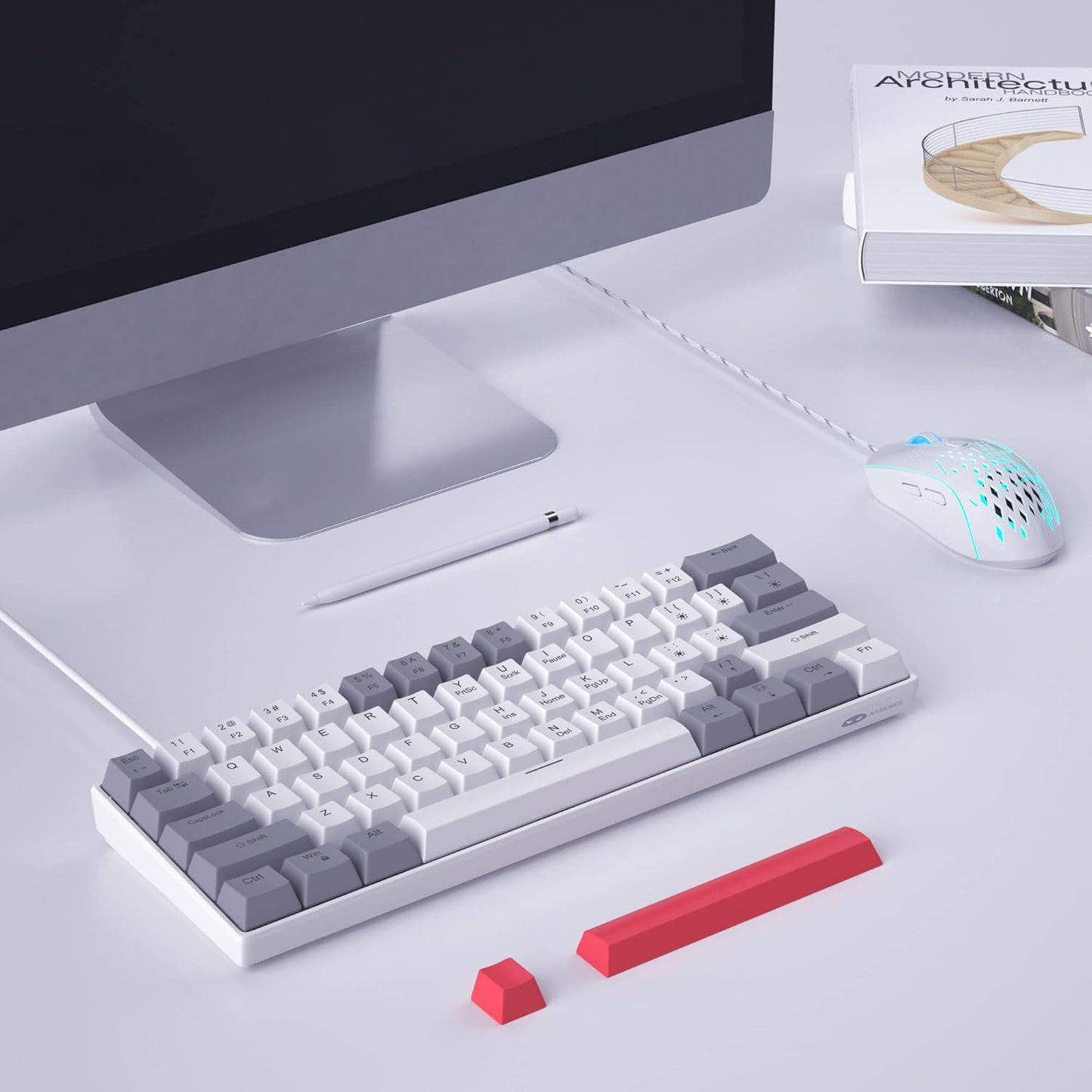 60% Mechanical Gaming Keyboard,Mixed Color Keycaps Gaming Keyboard with Red Switches, Detachable Type-C Cable Mini Keyboard with Blue LED Light for PC/Laptop