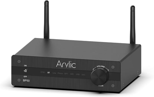 Arylic BP50 Bluetooth 5.2 aptX Home Audio Preamplifier with HDMI ARC, Phono Input and GO Control APP Audio Adapter with DAC, RCA outputs for AV Receiver.