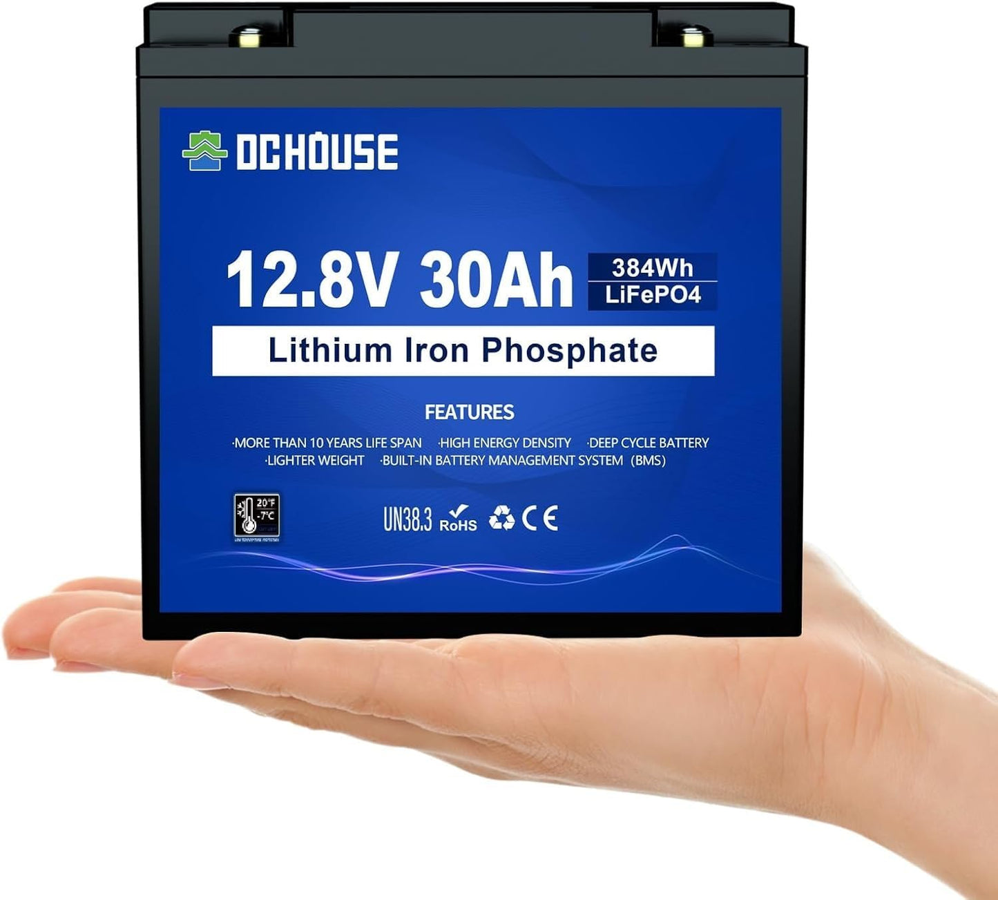 DC HOUSE 12V 30Ah Mini LiFePO4 Lithium Battery, BCI Group U1 with 30A BMS, Low Temp Cut-Off, 4000+Deep Cycles Perfect for Fish Finder, Trolling Motor, Kids Scooters, Power Wheel Chair,Boat, RV, etc