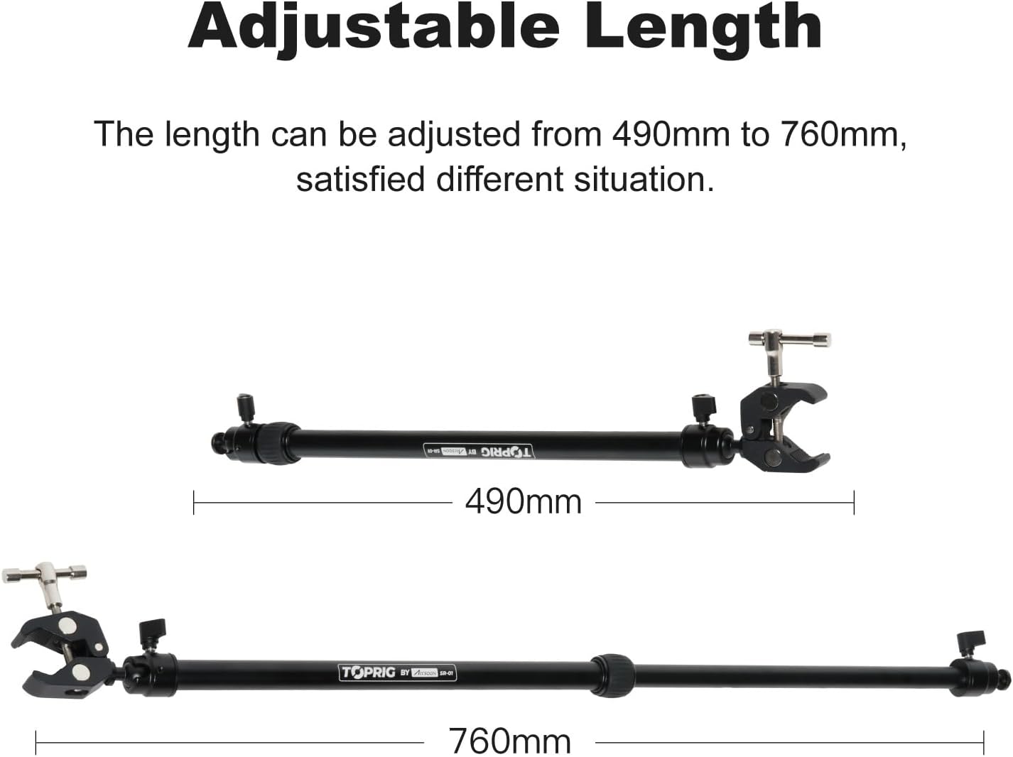 Accsoon Camera Slider Support Arm(2 Arms in), Adjustable Tripod Stability Arm for Increasing Stability in Aluminum Alloy Extendable Pole for Slider Rail Track with C Clamp and Ballhead