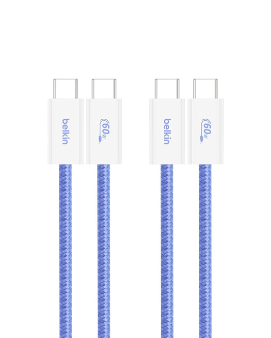 Belkin USB C to USB C Cable 2-Pack, 3.3ft, 60W - Type C Charger, iPhone Charger Cord, Soft, Braided, Flexible for iPhone 16, Galaxy S25, Pixel 9, Airpods, iPad Pro & More, Travel Essentials - Blue